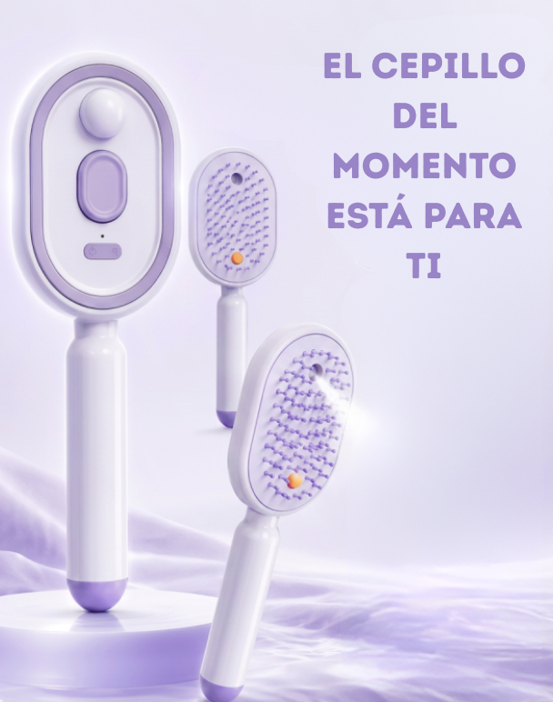Peine Eléctrico con Spray y Masaje, Antiestático, Autolimpiante y Aplicador de Aceite Capilar